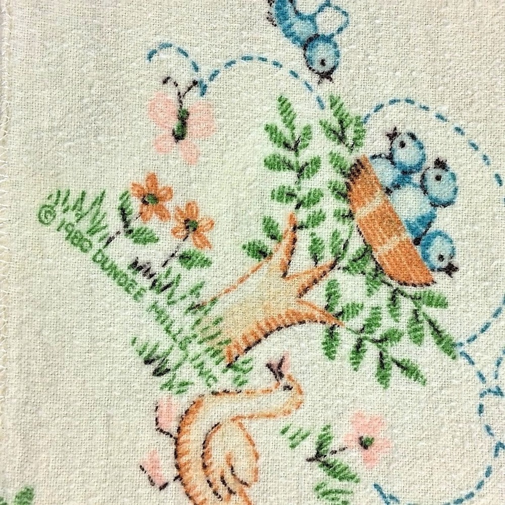 Vintage Dundee Yellow Duck Birds Tree‎ Baby Receiving Blanket 25x40 Soft Cotton